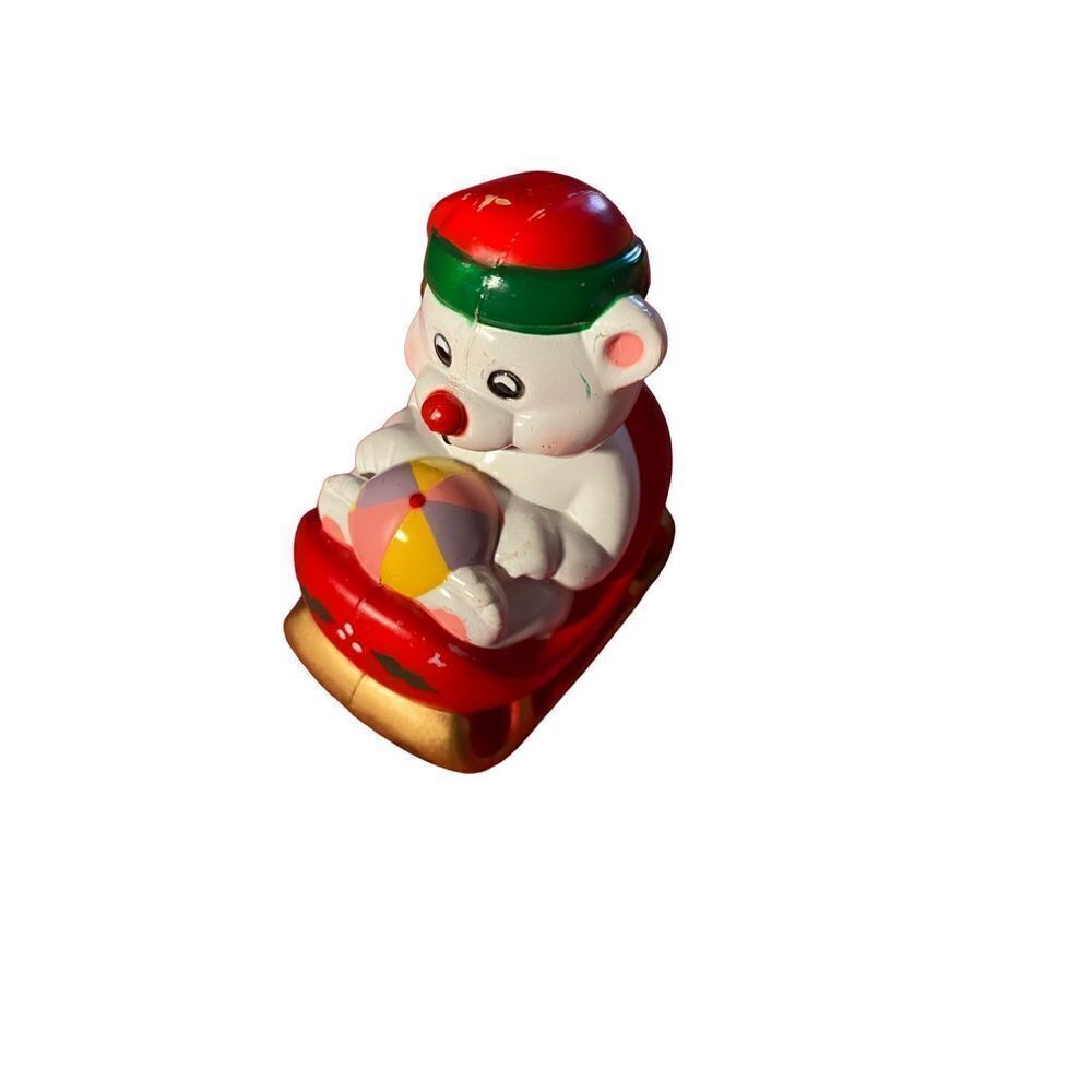 Fun world vintage number 708 to teddy bear in sled toy plastic 3 x 2 still works